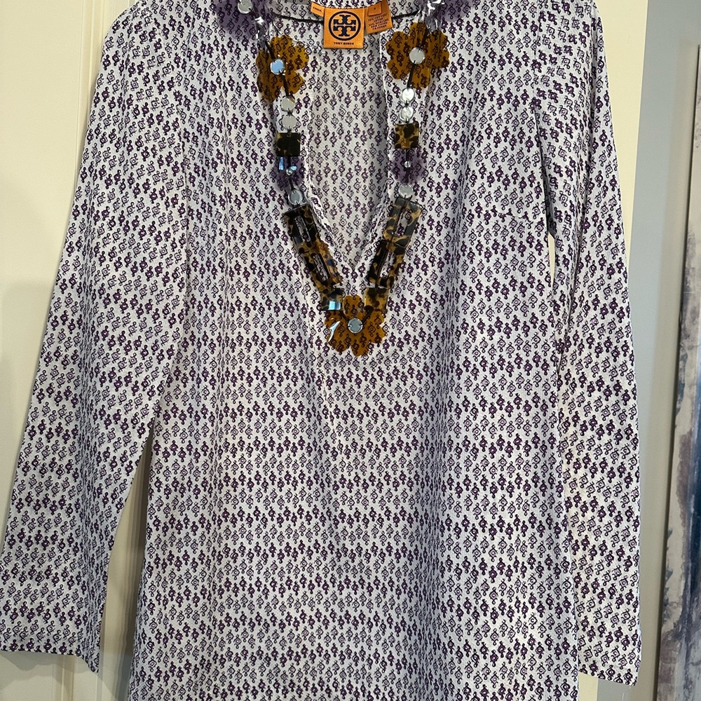Tory Burch Purple Patterned Tunic with Embellishments